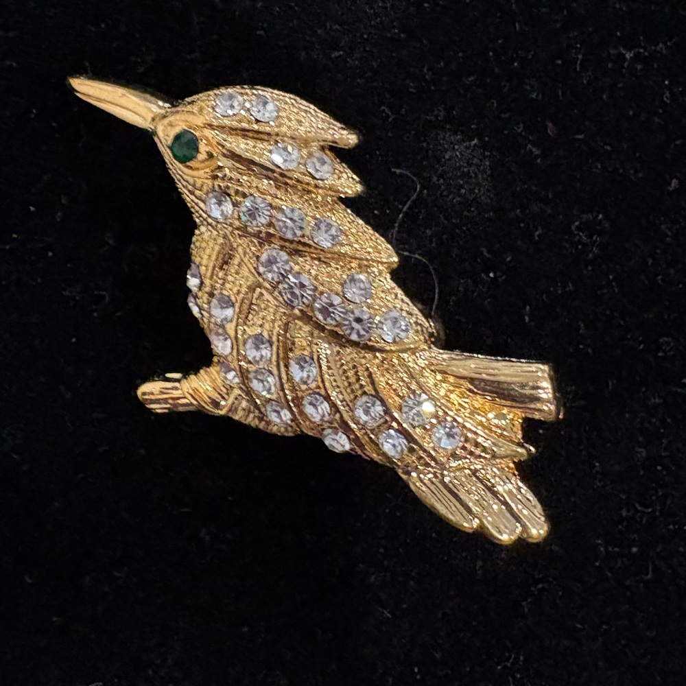 Elegant Gold Bird Brooch with Crystals